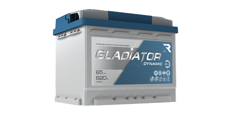 Аккумулятор GLADIATOR dynamic 65 Ah, 620 A, 242x175x190 обр.