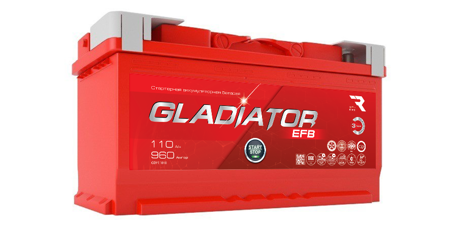 Аккумулятор GLADIATOR EFB 110 Ah, 960 A, 353x175x190 обр.